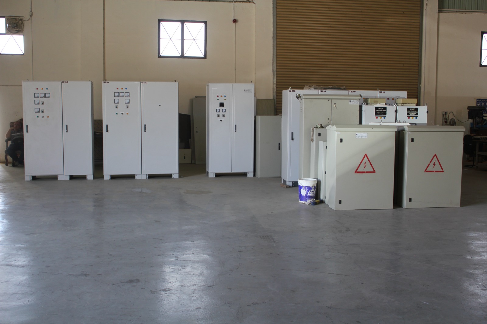 Completed electrical panels prepared for inspection